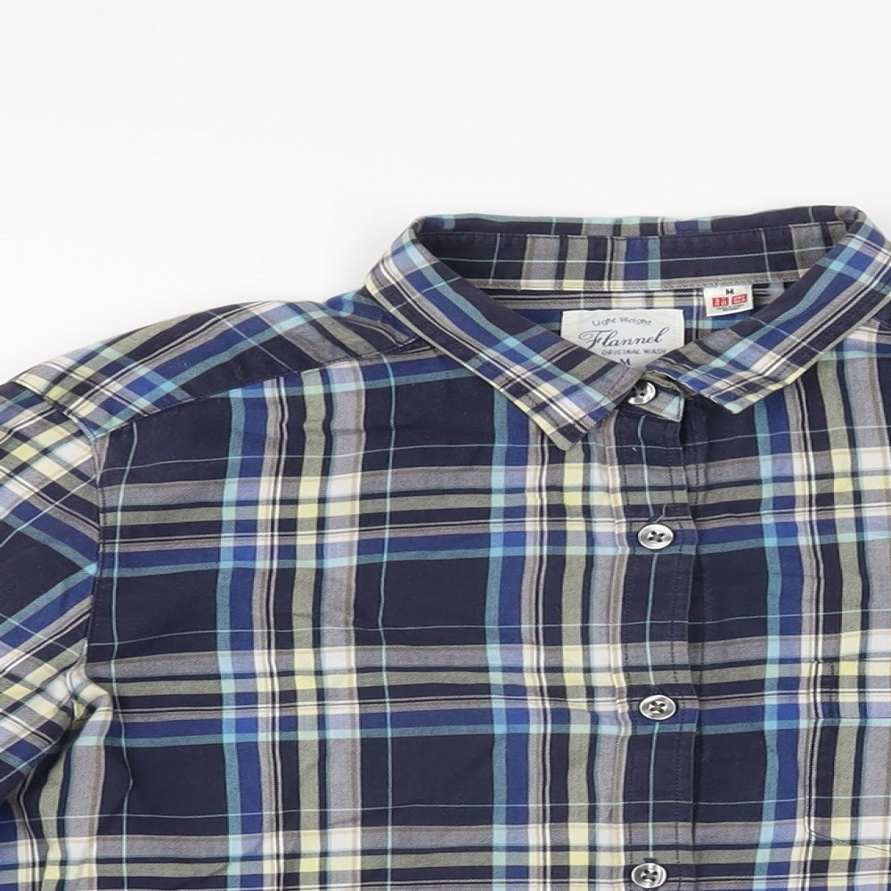 Womens UK Size M Uniqlo Blue Basic Button-Up