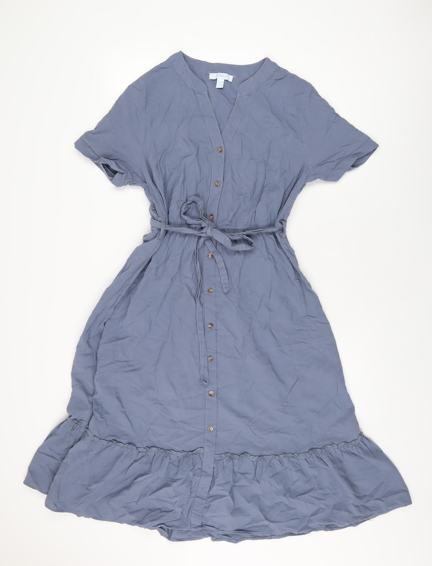 Blue Vanilla Womens Blue Cotton A-Line Size 12 V-Neck Button