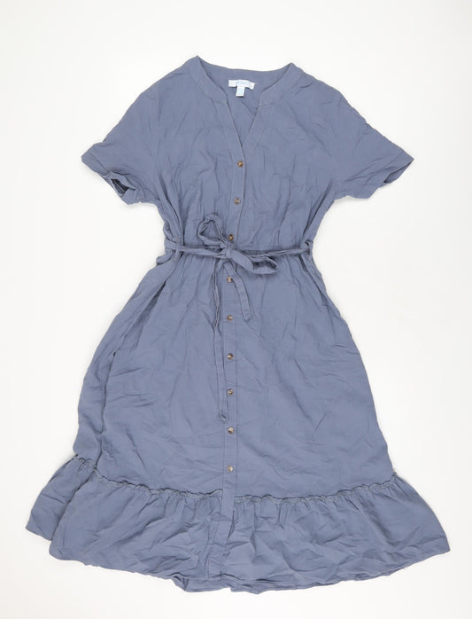 Blue Vanilla Womens Blue Cotton A-Line Size 12 V-Neck Button