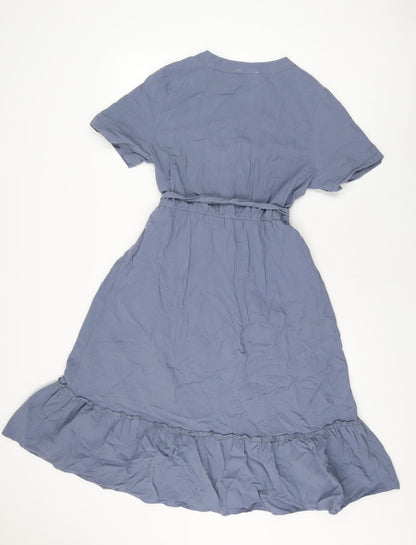 Blue Vanilla Womens Blue Cotton A-Line Size 12 V-Neck Button