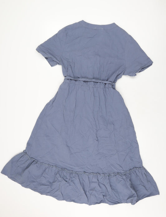 Blue Vanilla Womens Blue Cotton A-Line Size 12 V-Neck Button