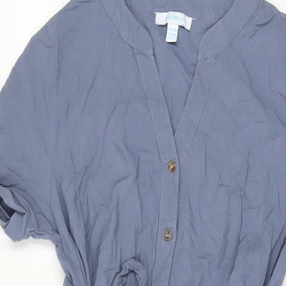 Blue Vanilla Womens Blue Cotton A-Line Size 12 V-Neck Button