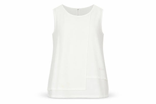 Front view of Gallery women’s ivory polyester basic blouse, size UK 12, round neck