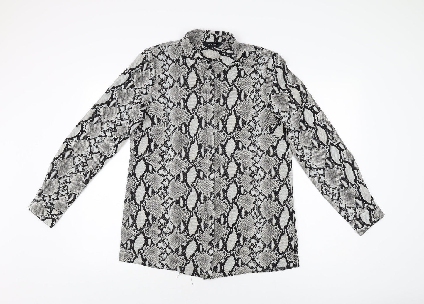 Womens UK Size 12 New Look Grey Basic Button-Up