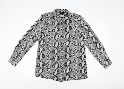Womens UK Size 12 New Look Grey Basic Button-Up