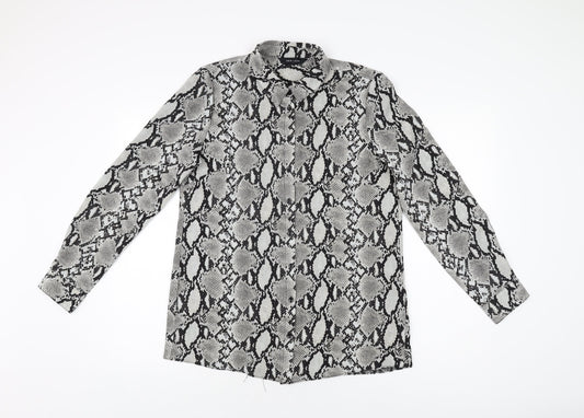 Womens UK Size 12 New Look Grey Basic Button-Up