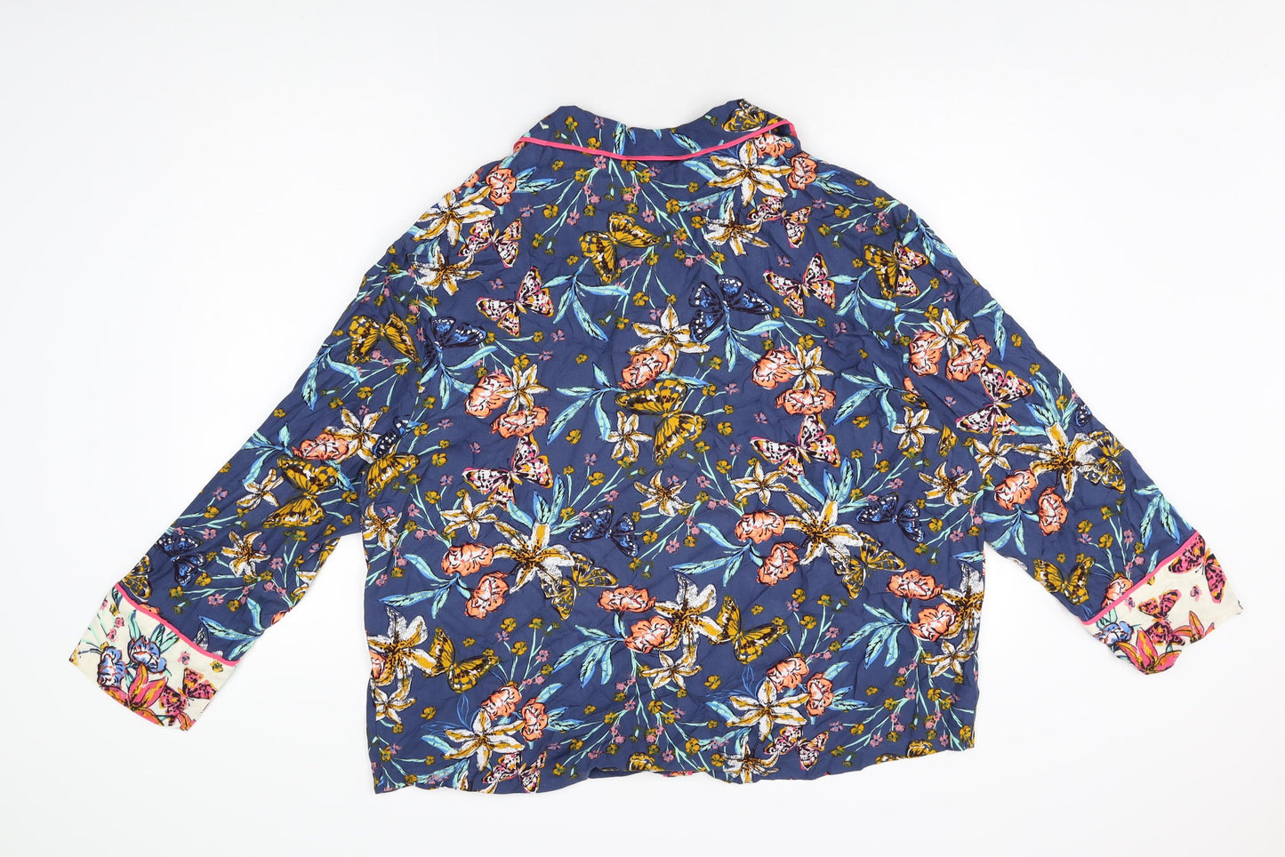 Marks and Spencer Womens Blue Floral Viscose Top Pyjama Top Size 14 Button