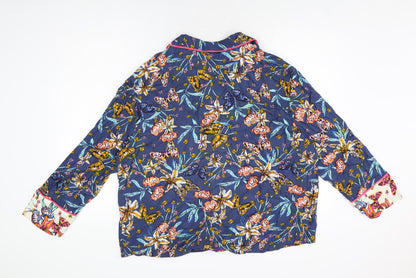 Marks and Spencer Womens Blue Floral Viscose Top Pyjama Top Size 14 Button