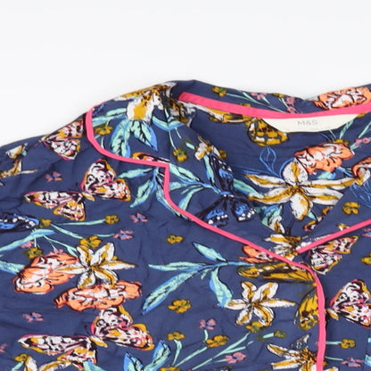 Marks and Spencer Womens Blue Floral Viscose Top Pyjama Top Size 14 Button