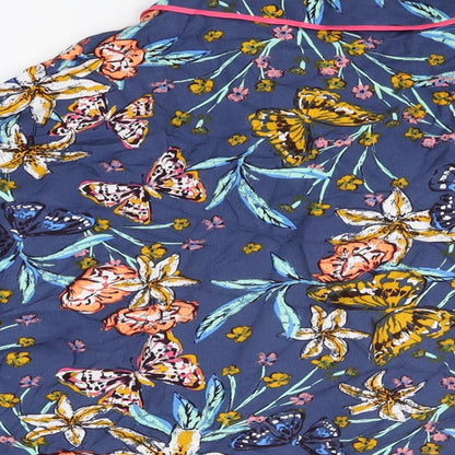 Marks and Spencer Womens Blue Floral Viscose Top Pyjama Top Size 14 Button