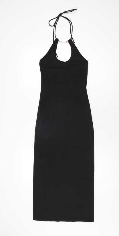 Bershka Womens Black Polyester Bodycon Size XS Halter Tie