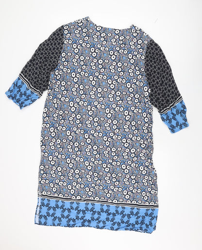 Carolyn Donnelly Womens Blue Geometric Viscose Shift Size 16 V-Neck Pullover