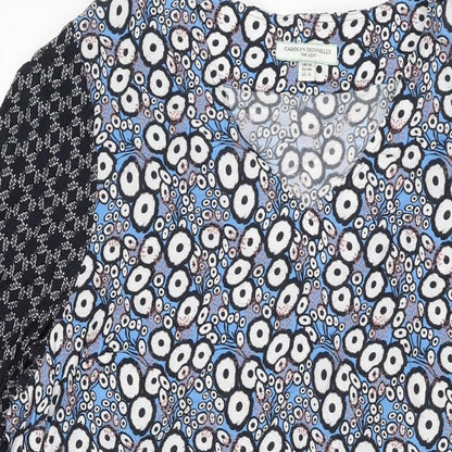 Carolyn Donnelly Womens Blue Geometric Viscose Shift Size 16 V-Neck Pullover