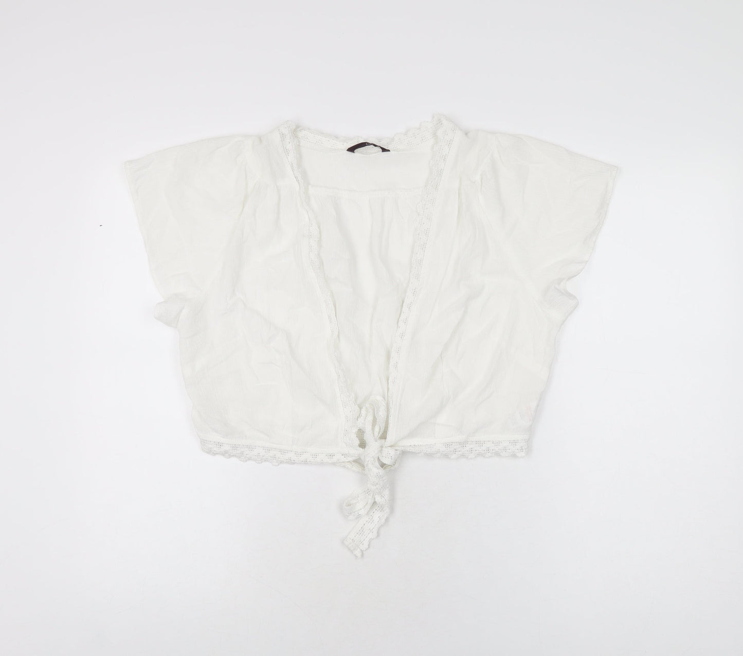 Evans Womens White Cotton Cropped T-Shirt Size 16 V-Neck