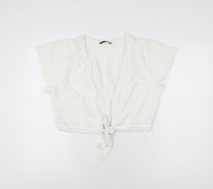 Evans Womens White Cotton Cropped T-Shirt Size 16 V-Neck