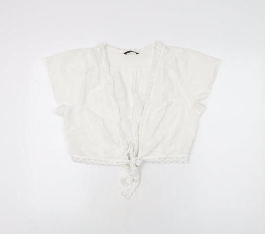 Evans Womens White Cotton Cropped T-Shirt Size 16 V-Neck