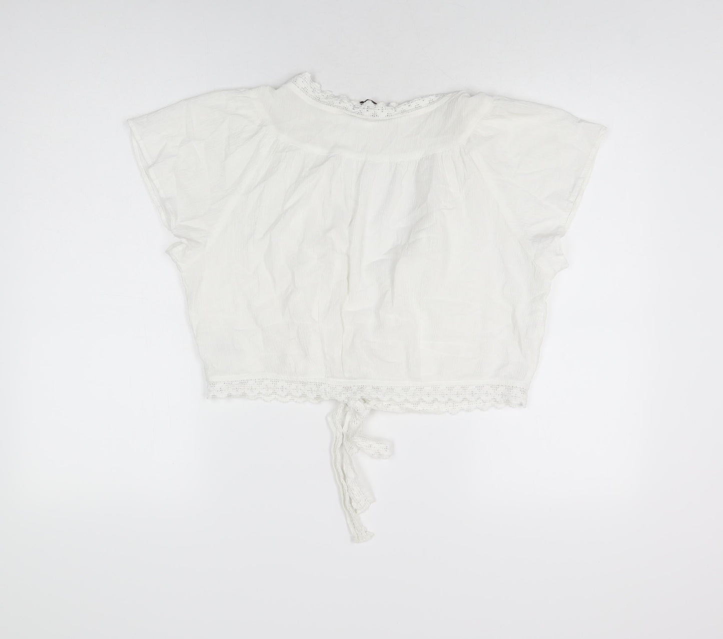 Evans Womens White Cotton Cropped T-Shirt Size 16 V-Neck