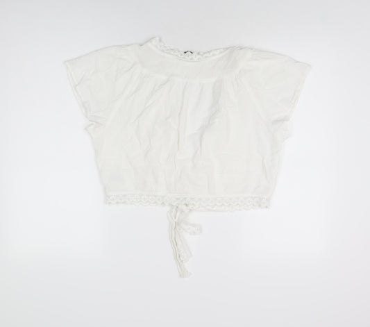 Evans Womens White Cotton Cropped T-Shirt Size 16 V-Neck