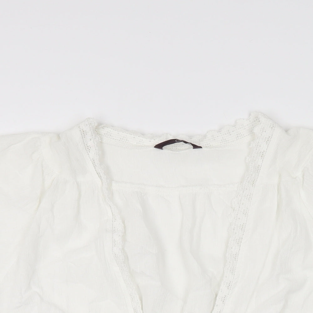 Evans Womens White Cotton Cropped T-Shirt Size 16 V-Neck