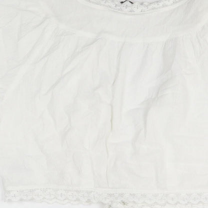 Evans Womens White Cotton Cropped T-Shirt Size 16 V-Neck