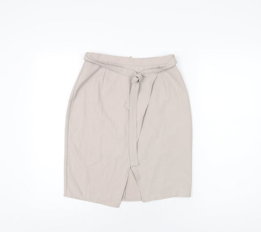 New Look Womens Beige Polyester Straight & Pencil Skirt Size 8 Zip
