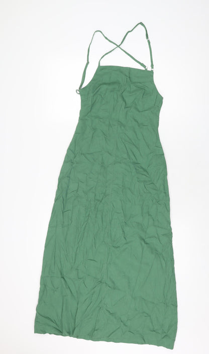 Zara Womens Green Polyester A-Line Size XS Square Neck Zip