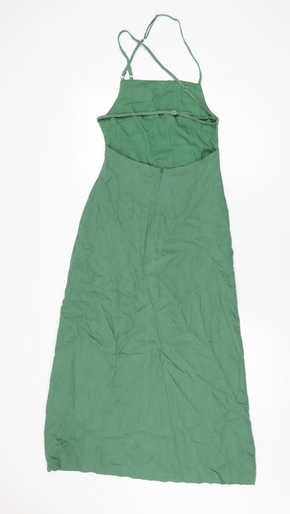Zara Womens Green Polyester A-Line Size XS Square Neck Zip