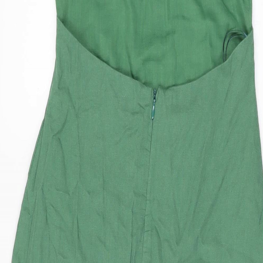 Zara Womens Green Polyester A-Line Size XS Square Neck Zip