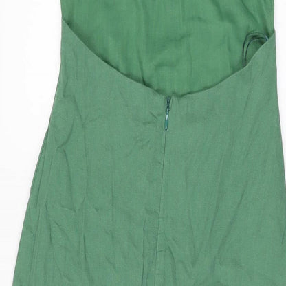Zara Womens Green Polyester A-Line Size XS Square Neck Zip