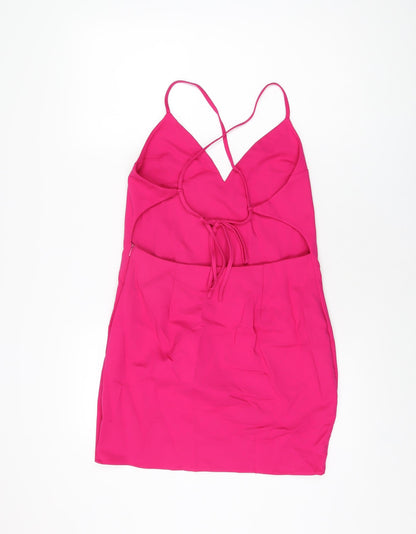 By The Way Womens Pink Cotton Mini Size L V-Neck Zip