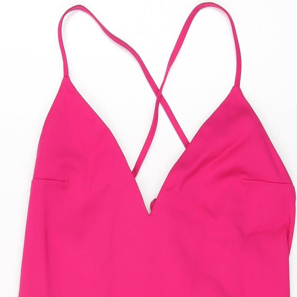 By The Way Womens Pink Cotton Mini Size L V-Neck Zip