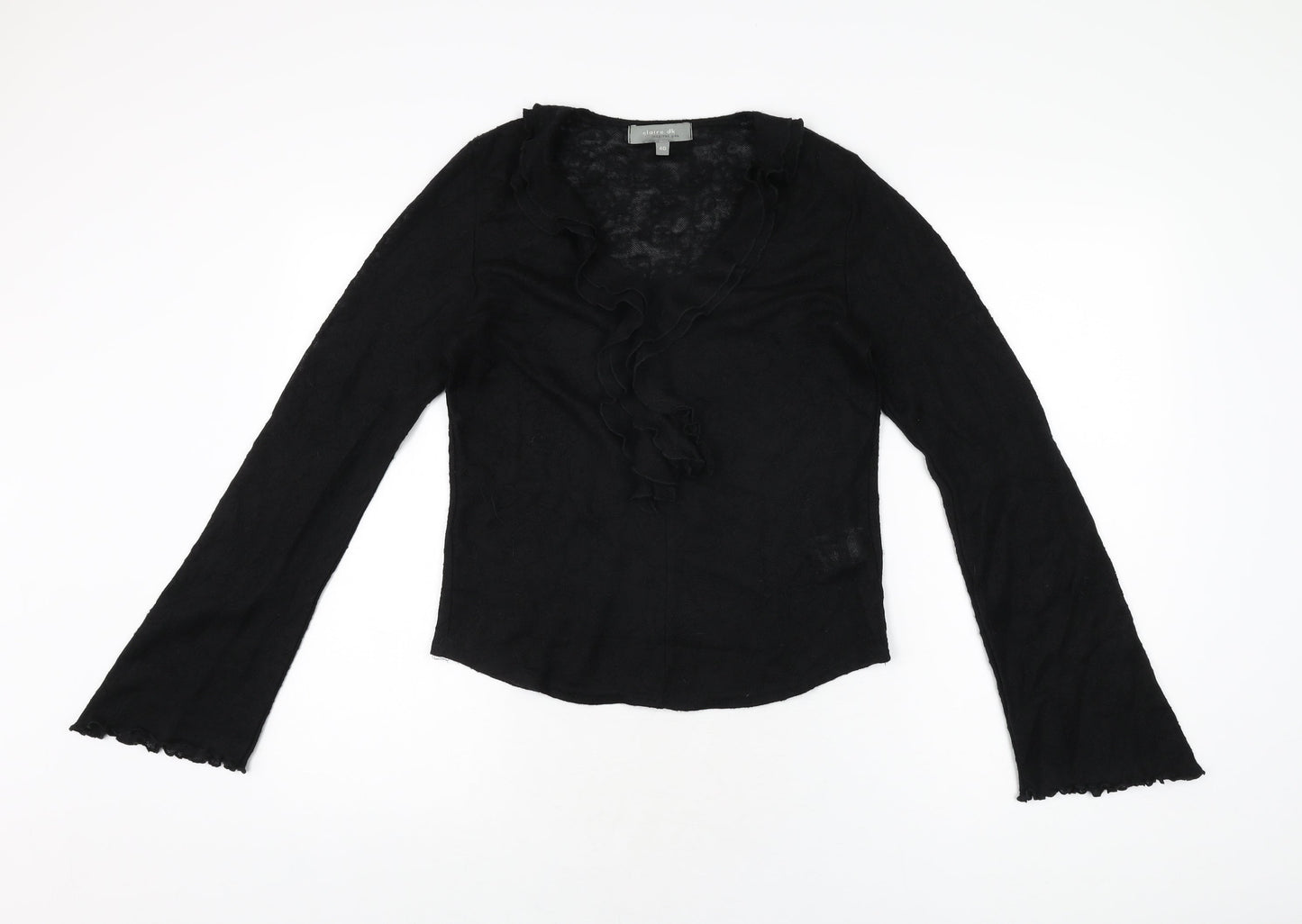 Claire Dk Womens Black Acrylic Basic T-Shirt Size 12 V-Neck