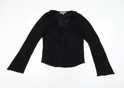 Claire Dk Womens Black Acrylic Basic T-Shirt Size 12 V-Neck