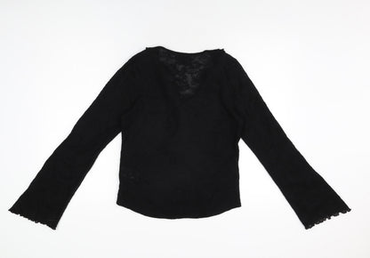 Claire Dk Womens Black Acrylic Basic T-Shirt Size 12 V-Neck
