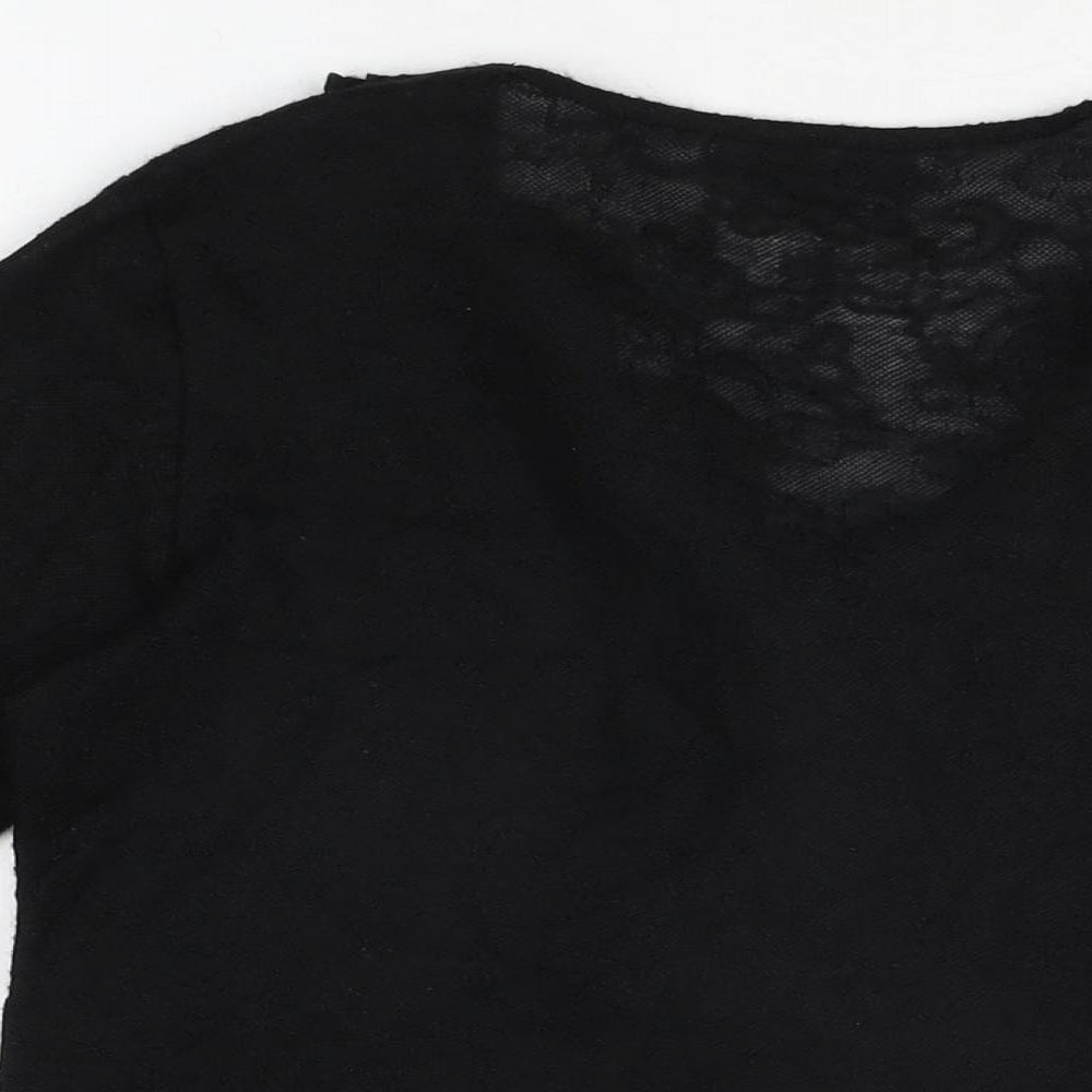 Claire Dk Womens Black Acrylic Basic T-Shirt Size 12 V-Neck