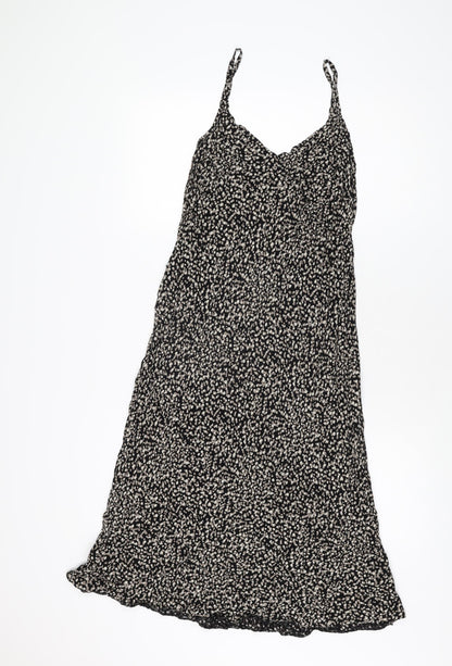 BHS Womens Black Geometric Viscose A-Line Size 14 V-Neck Pullover