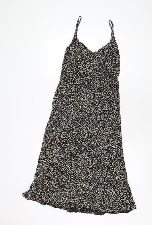 BHS Womens Black Geometric Viscose A-Line Size 14 V-Neck Pullover