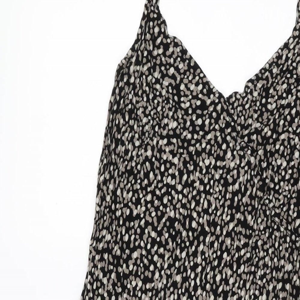 BHS Womens Black Geometric Viscose A-Line Size 14 V-Neck Pullover