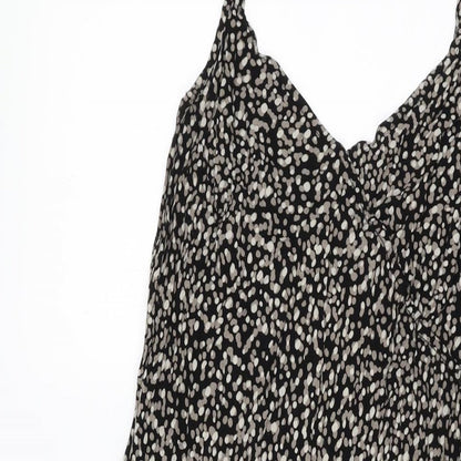 BHS Womens Black Geometric Viscose A-Line Size 14 V-Neck Pullover