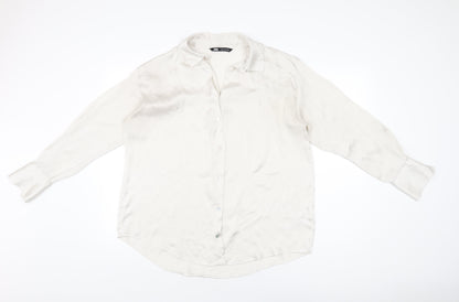 Womens UK Size L Zara Ivory Basic Button-Up