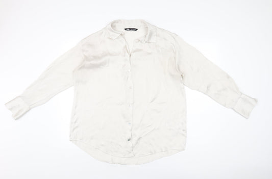 Womens UK Size L Zara Ivory Basic Button-Up