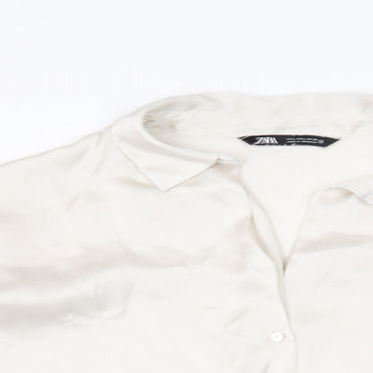 Womens UK Size L Zara Ivory Basic Button-Up
