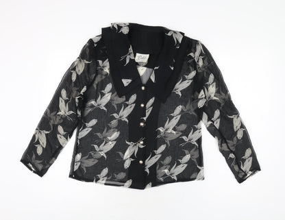 Gabiz Womens Black Floral Polyester Basic Button-Up Size 12 Collared