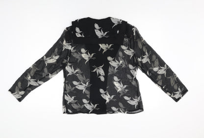 Gabiz Womens Black Floral Polyester Basic Button-Up Size 12 Collared