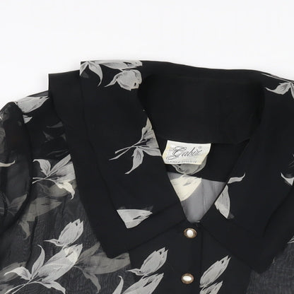 Gabiz Womens Black Floral Polyester Basic Button-Up Size 12 Collared
