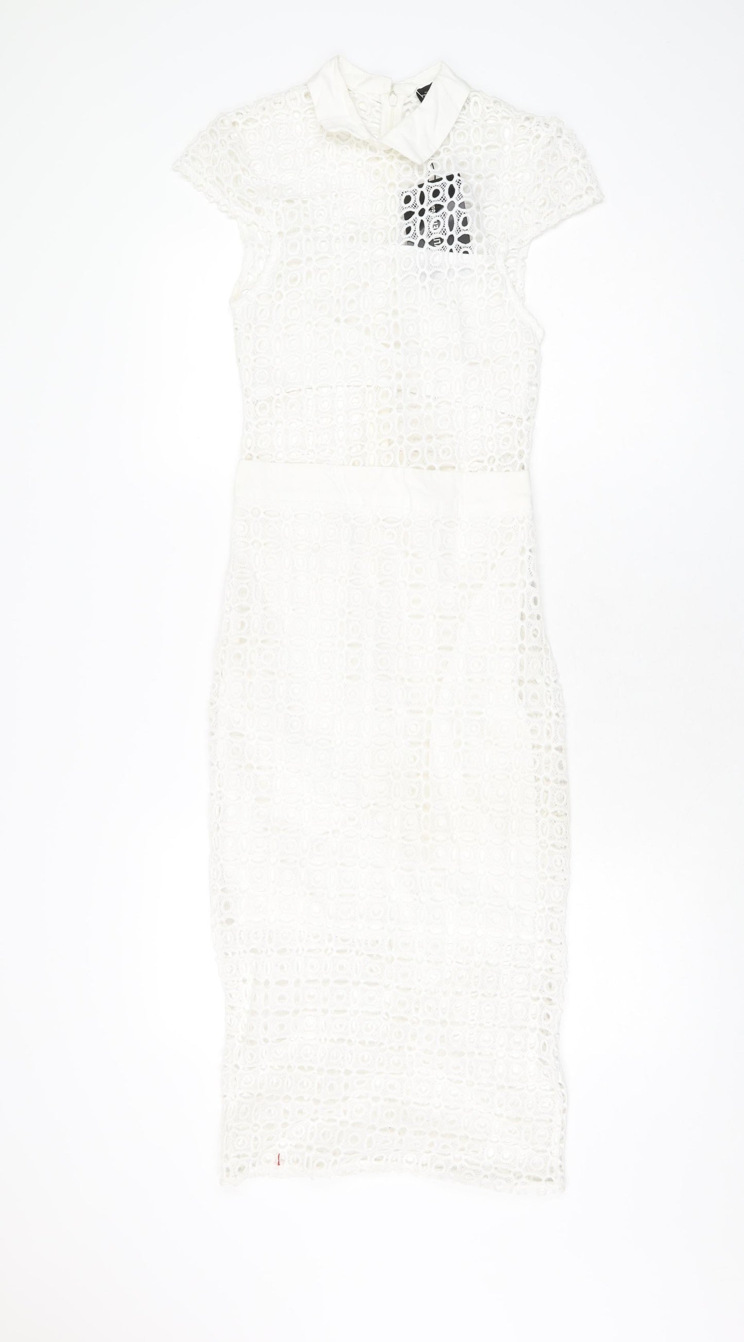 PRETTYLITTLETHING Womens White Polyester Bodycon Size 6 Collared Zip