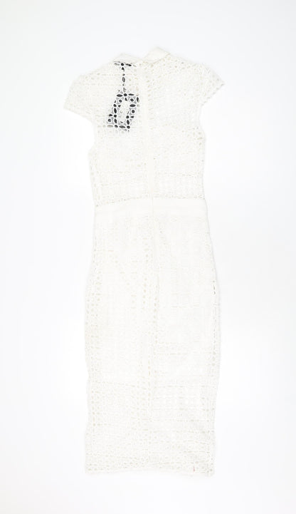 PRETTYLITTLETHING Womens White Polyester Bodycon Size 6 Collared Zip