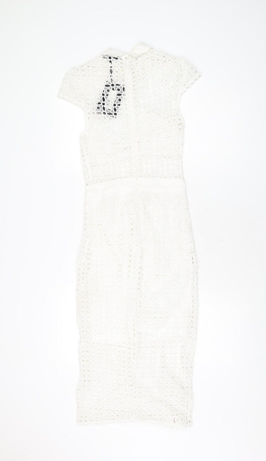 PRETTYLITTLETHING Womens White Polyester Bodycon Size 6 Collared Zip