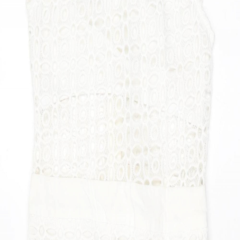 PRETTYLITTLETHING Womens White Polyester Bodycon Size 6 Collared Zip