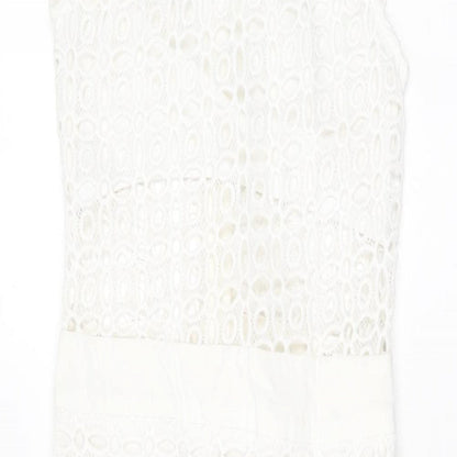 PRETTYLITTLETHING Womens White Polyester Bodycon Size 6 Collared Zip